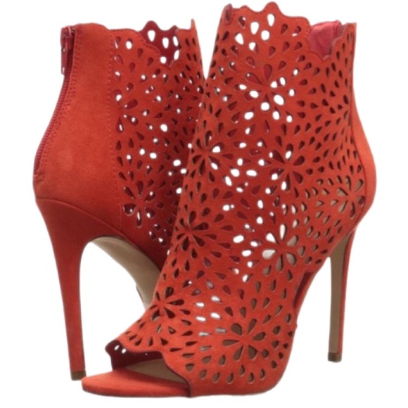 Aldo “Ralidien”  Red Peep Toe Ankle Booties with Laser-Cut Design - Picture 1 of 8